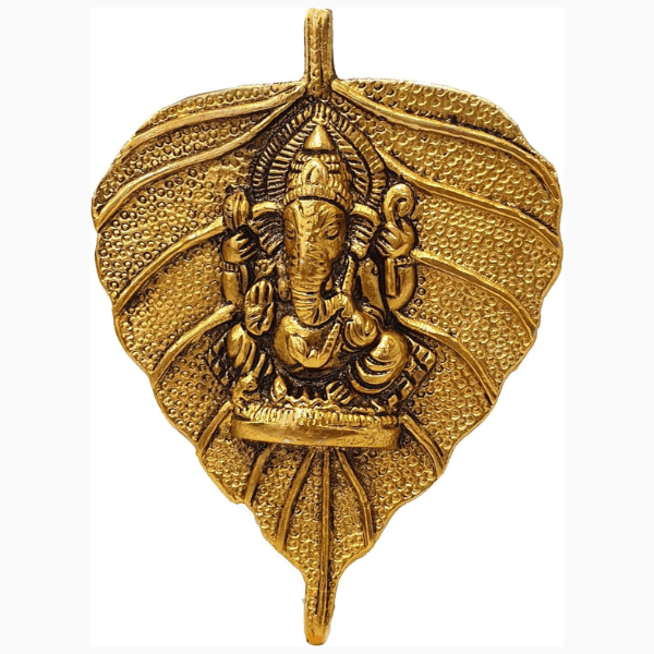 Lord Ganesha on Leaf White Metal - India shopping