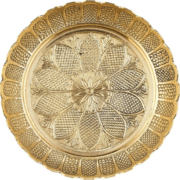 Handmade Brass Puja Thali with Flower Embossed Design - India shopping