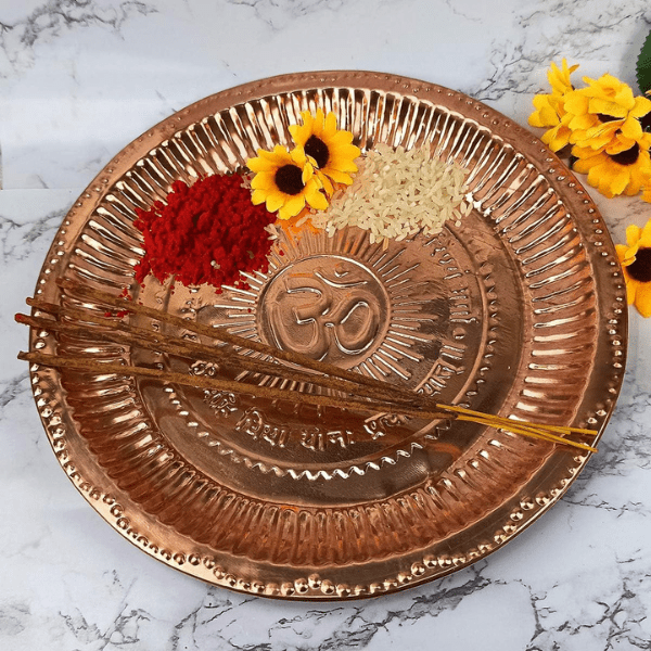 Copper Pooja Plate Thali | Set Of 2 - India shopping