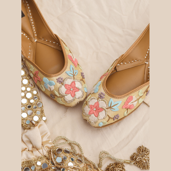 Juttis- Multi Color Embroidered Gulner Pastel Flower | Premium Juttis - India shopping