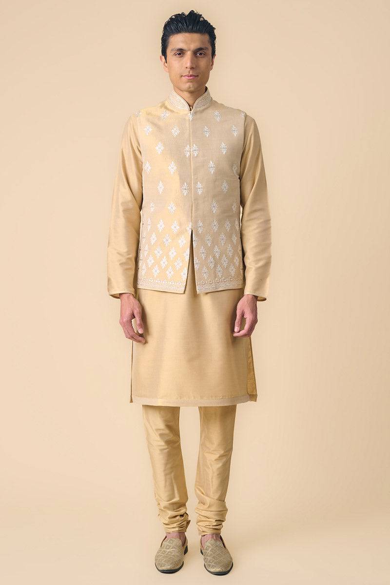 Tasva All Over Embroidered Kurta Bundi Set In Tissue - India shopping