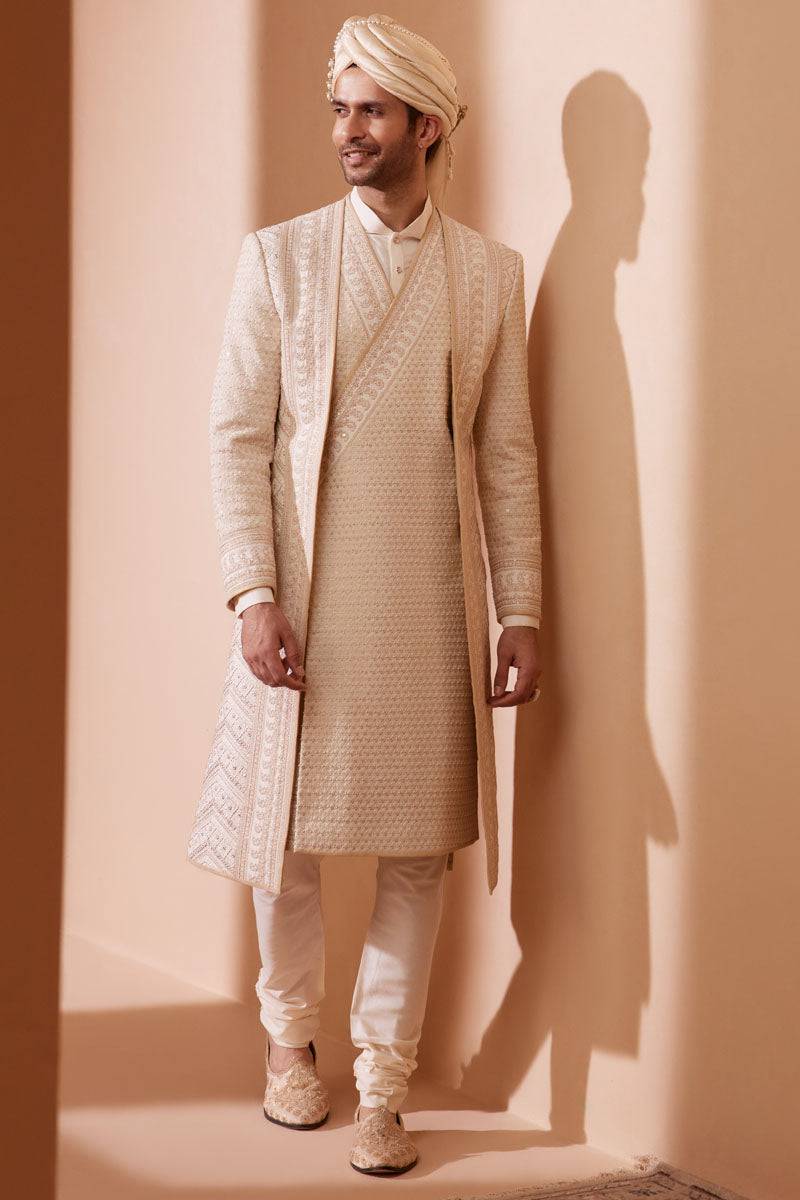 Tasva Angrakha Style Layered Sherwani - India shopping