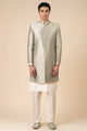 Tasva Aqua Brocade Achkan With Embroidered Collar