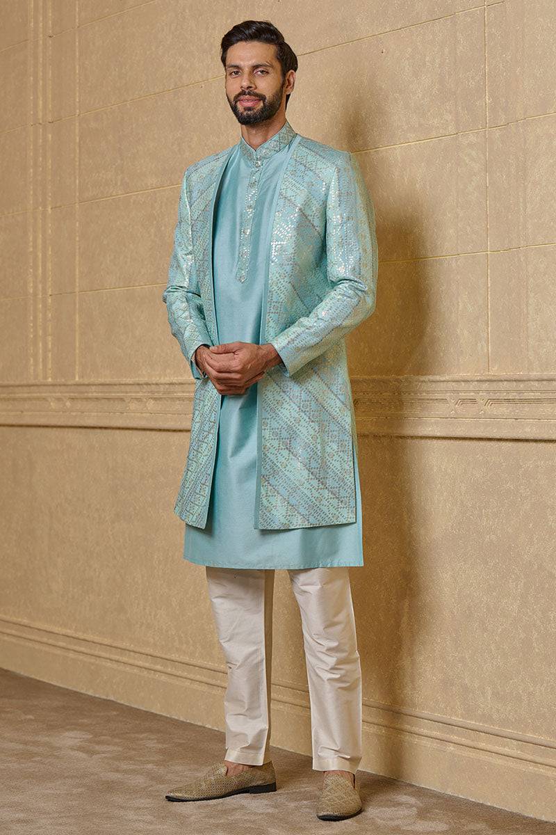 Tasva Aqua Open Front Sherwani - India shopping