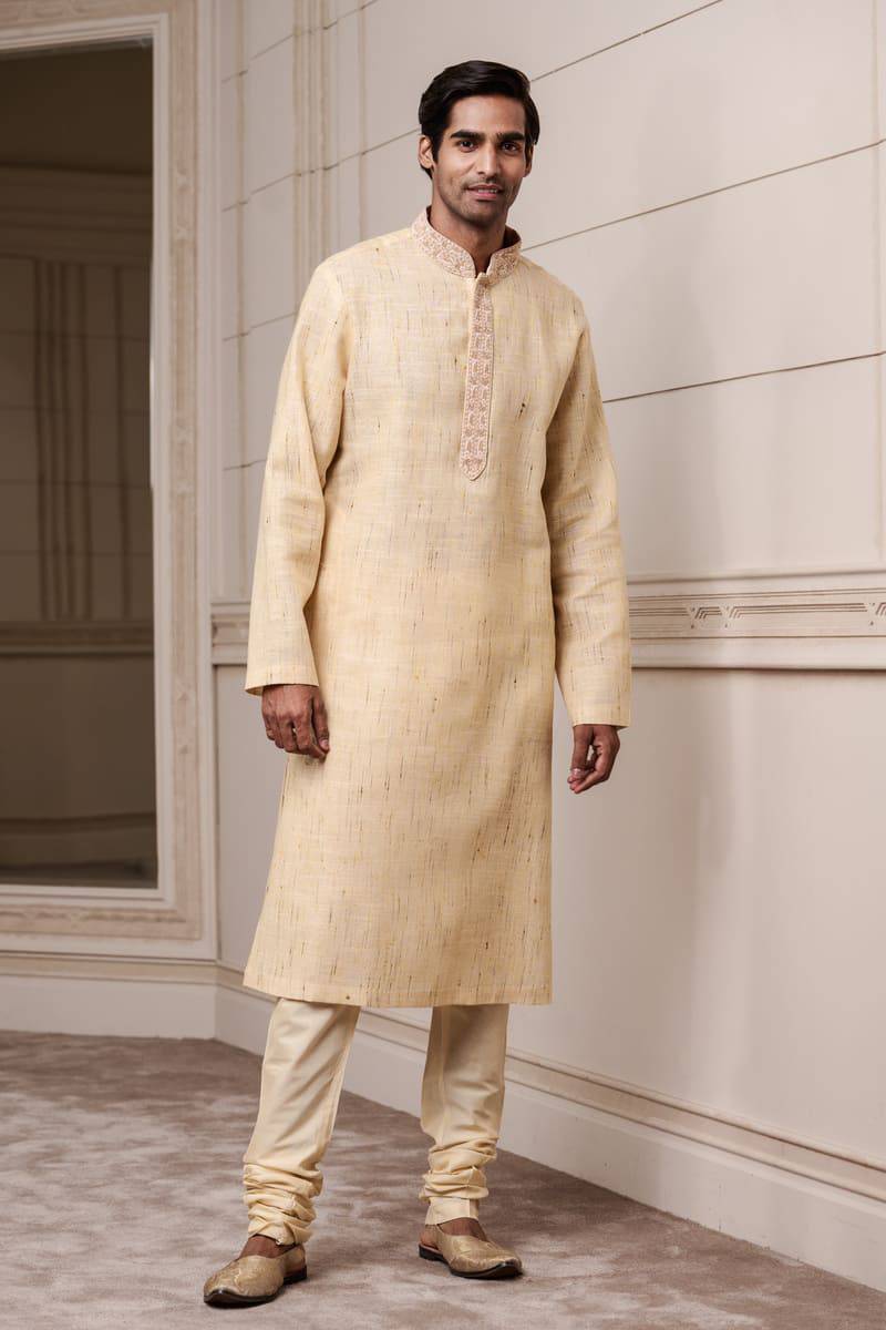 Tasva Beige Cotton Slub Kurta Set - India shopping