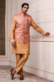 Tasva Beige Jacquard Kurta Bundi Set