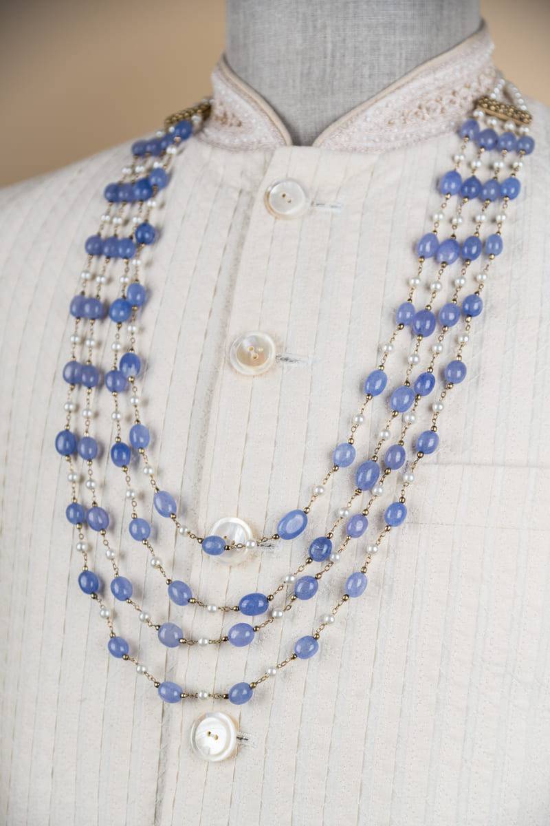 Tasva Blue And White Four Layered Mala - India shopping