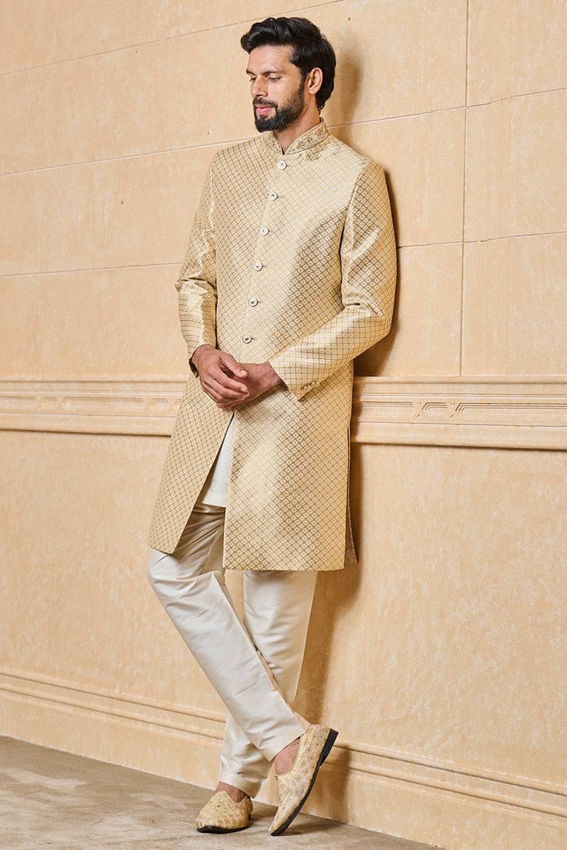 Tasva Brocade Sherwani With Collar Embroidery - India shopping