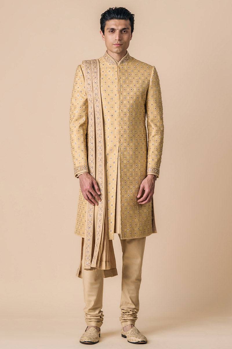 Tasva Brocade Sherwani With Kundan Details - India shopping