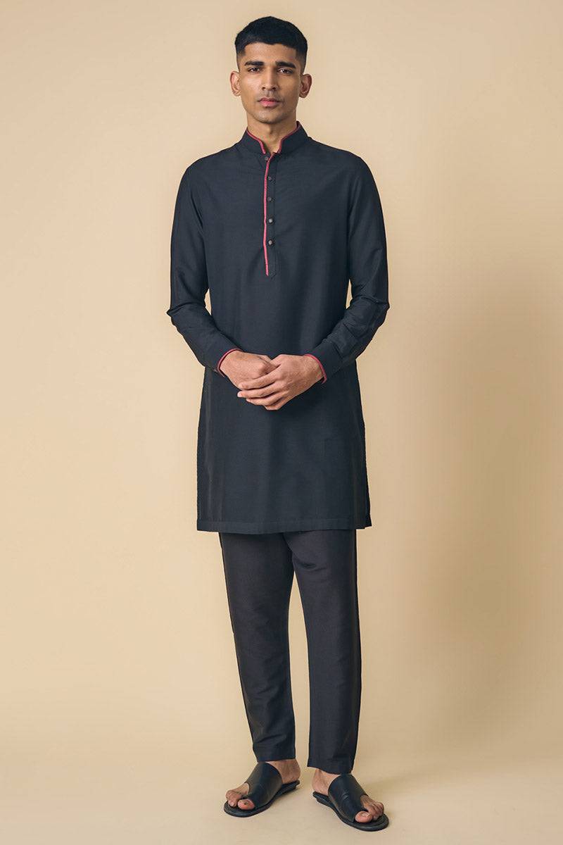 Tasva Collared Kurta In Contrast Edging - India shopping