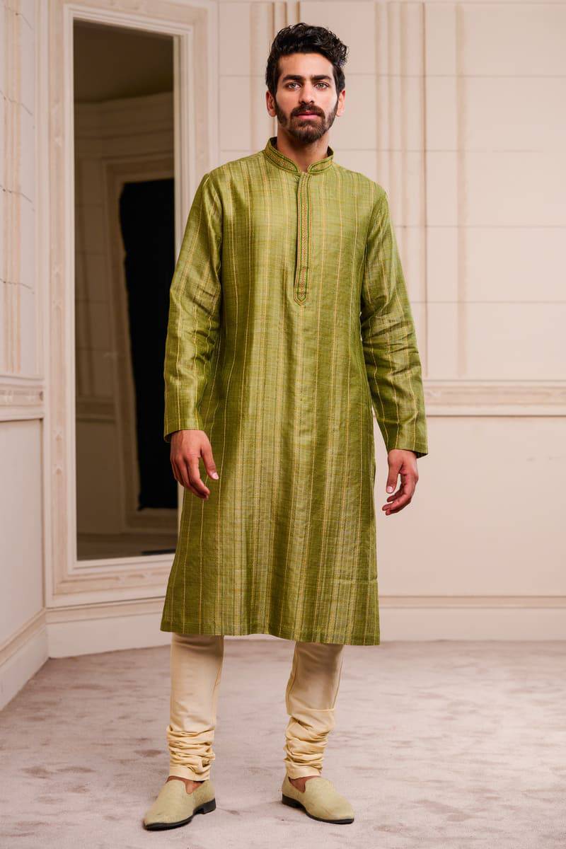 Tasva Green Cotton Slub Kurta Set - India shopping