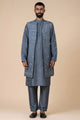 Tasva Grey Open Front Kurta Bundi Set