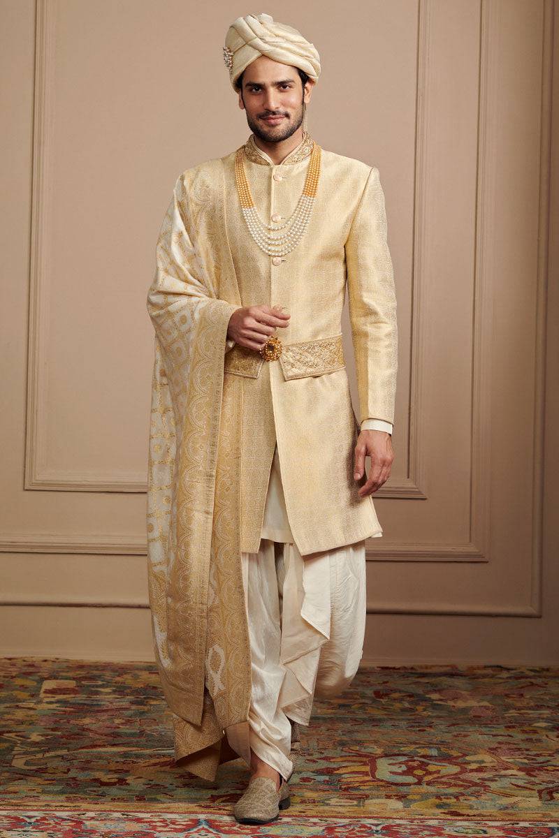 Tasva Hand Embroidered Zari Jacquard Sherwani - India shopping