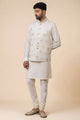 Tasva Ivory Silk Brocade Kurta Bundi Set