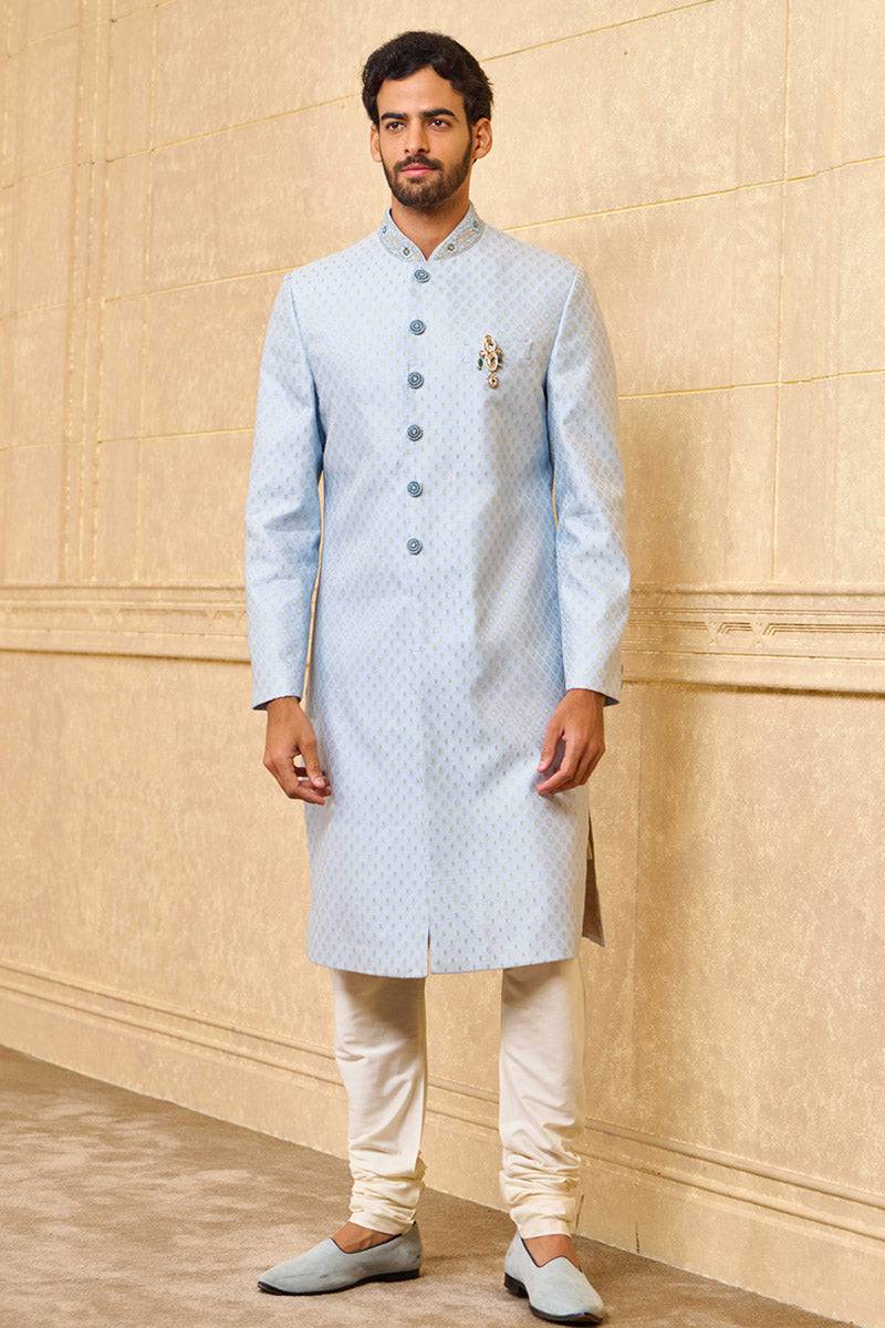 Tasva Jacquard Sherwani With Embroidered Collar - India shopping