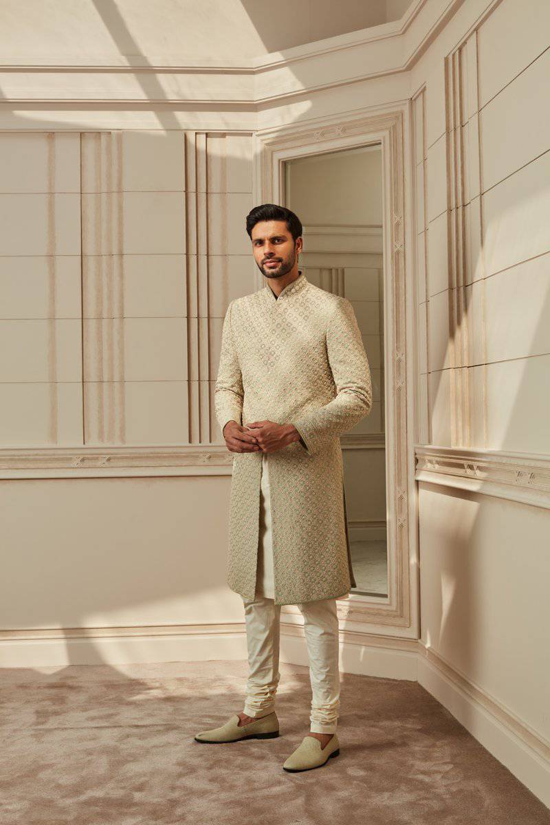 Tasva Jade Green Embroidered Sherwani - India shopping