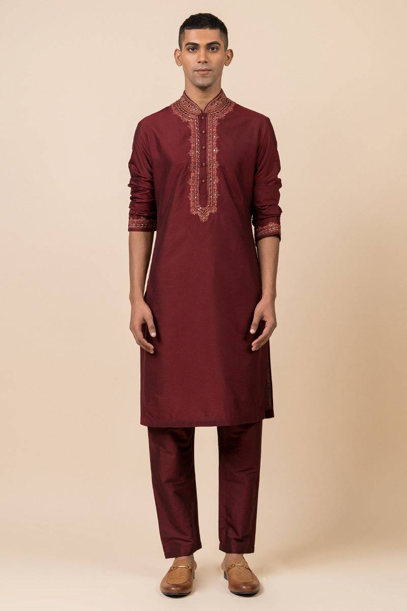 Tasva Kurta Set With Embroidered Collar - India shopping