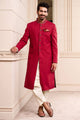 Tasva Maroon Linen Sherwani