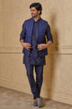 Tasva Navy Silk Quilted Kurta Bundi Set