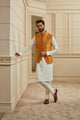 Tasva Orange Brocade Kurta Bundi Set