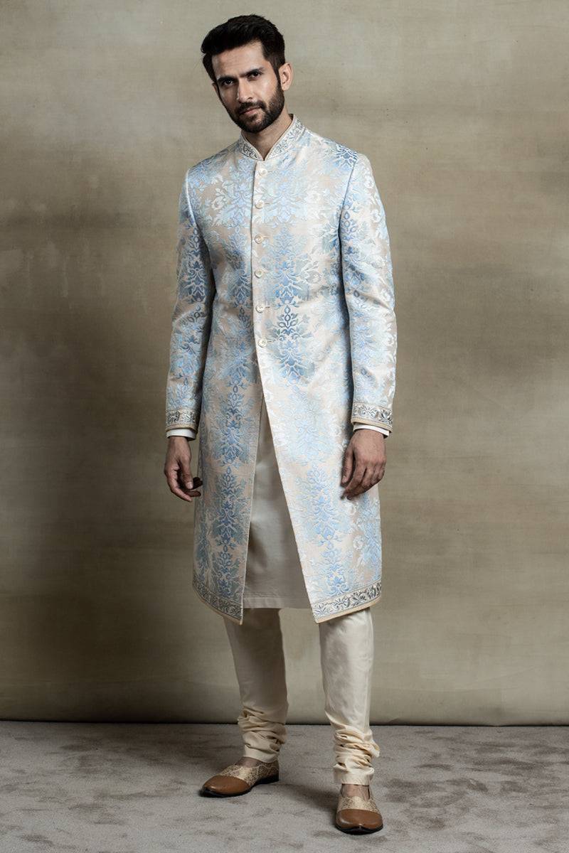 Tasva Raw Silk Ombre Pattern Embroidered Sherwani - India shopping