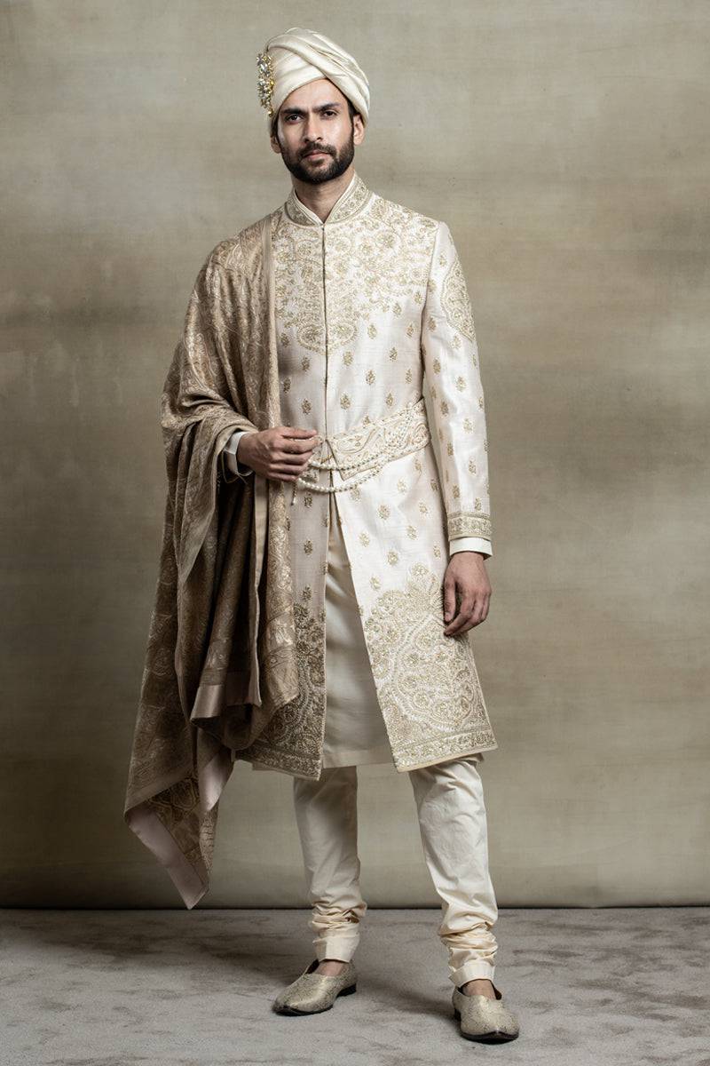 Tasva Raw Silk Sherwani With Placement Embroidery - India shopping