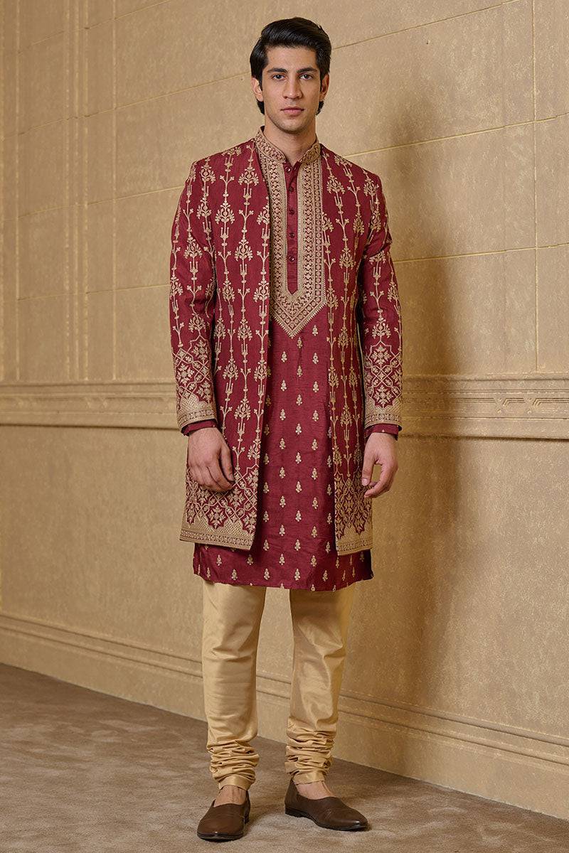 Tasva Rust Open Front Embroidered Sherwani - India shopping