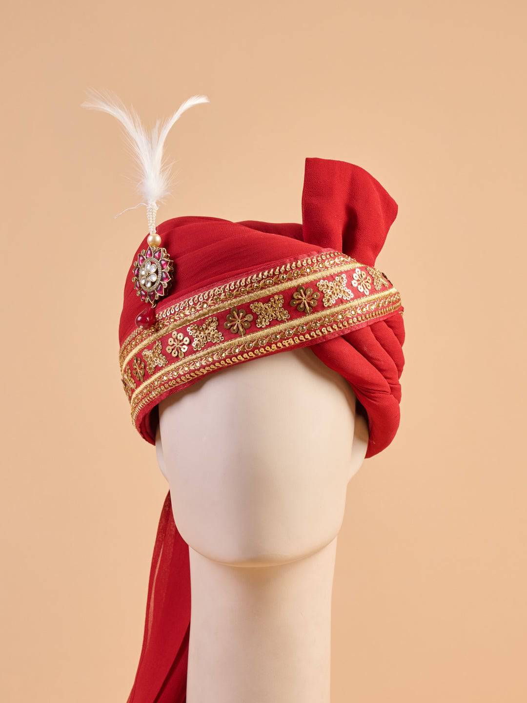 Tasva Safa With Embroidered Border And Sarpech - India shopping