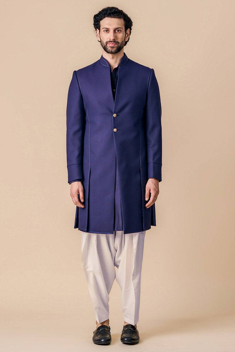 Tasva Sherwani With Front Stitch Details - India shopping