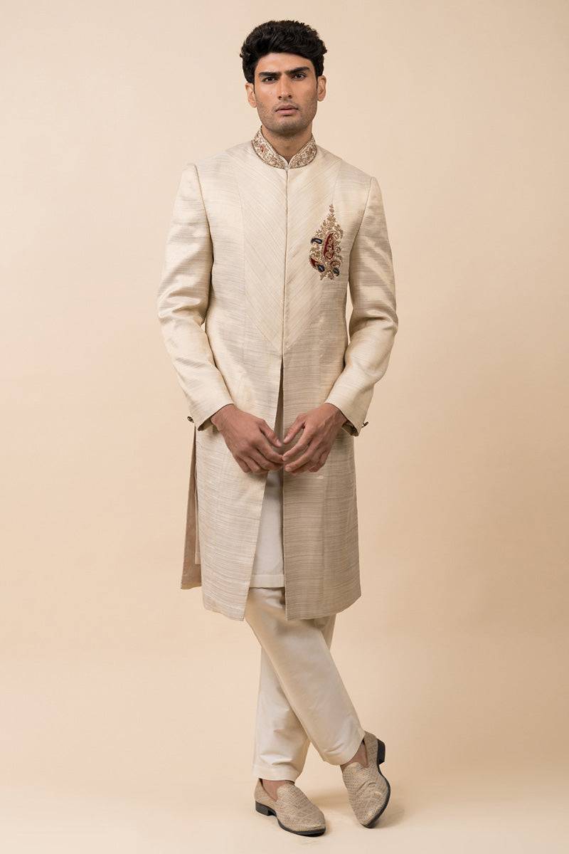 Tasva Stylised Sherwani With Embroidered Crest - India shopping