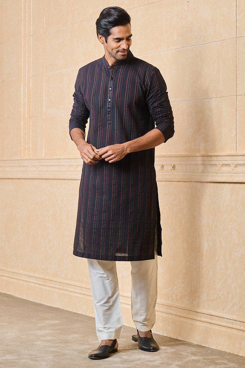 Tasva Top stitch detailed Jacquard kurta set - India shopping