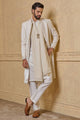 Tasva White Textured Sherwani With Aari Embroidery