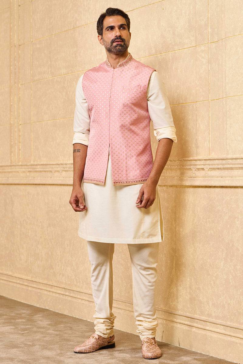 Tasva Woven Jacquard Kurta Bundi Set - India shopping