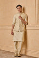 Tasva Woven Kurta Bundi Set with Embroidery Highlights