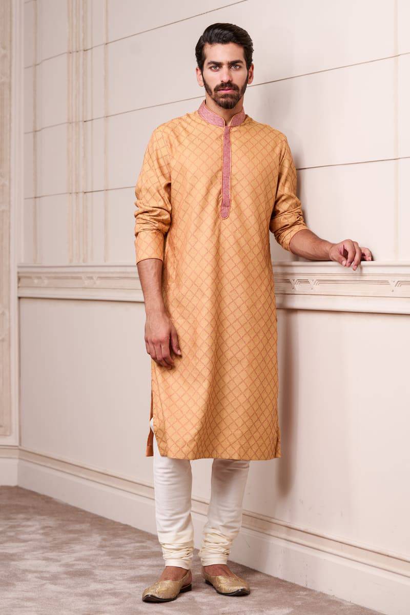 Tasva Yellow Self Textured Kurta Set - India shopping