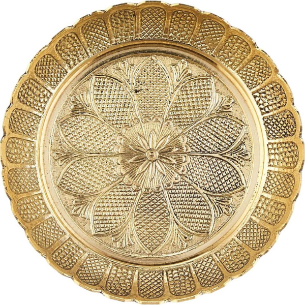 Handmade Brass Puja Thali with Flower Embossed Design