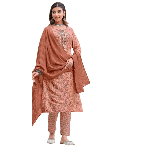 Peach-Coloured Ethnic Motifs Gotta Patti | Kurta Set - India shopping