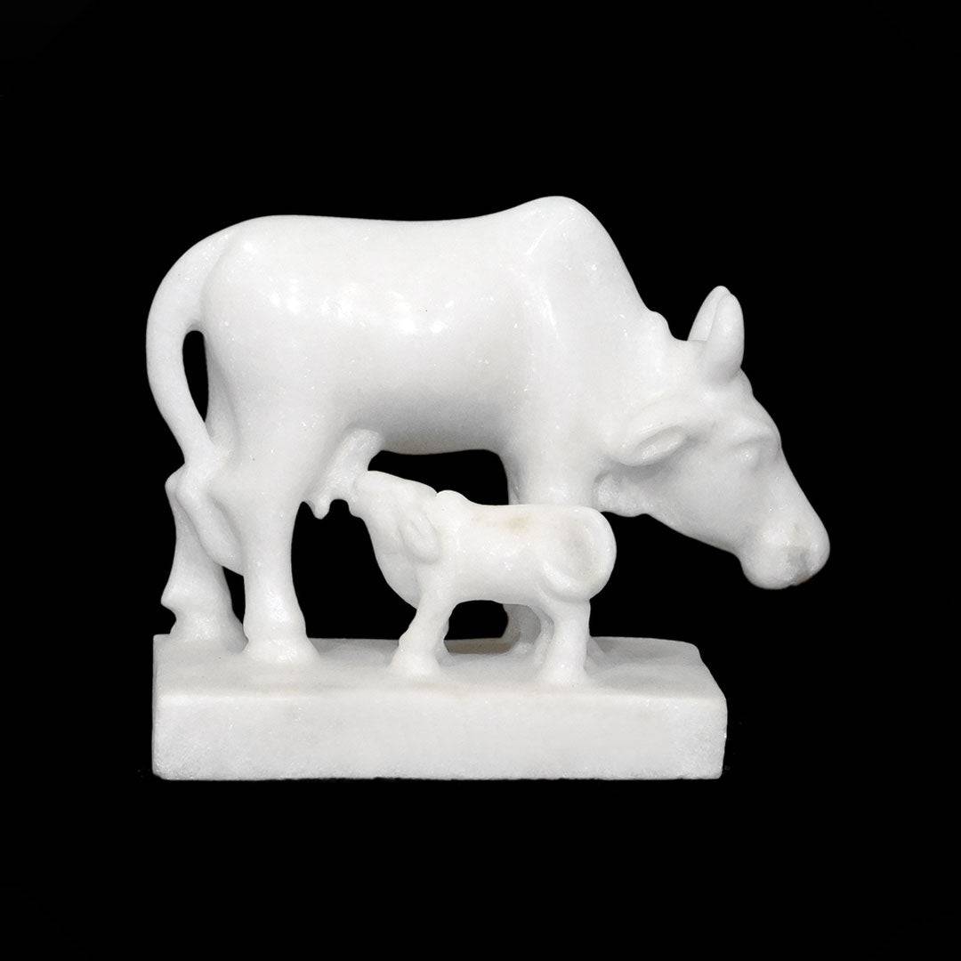 Cow with Calf Makrana White - 7 x 4 x 5 inches - India shopping