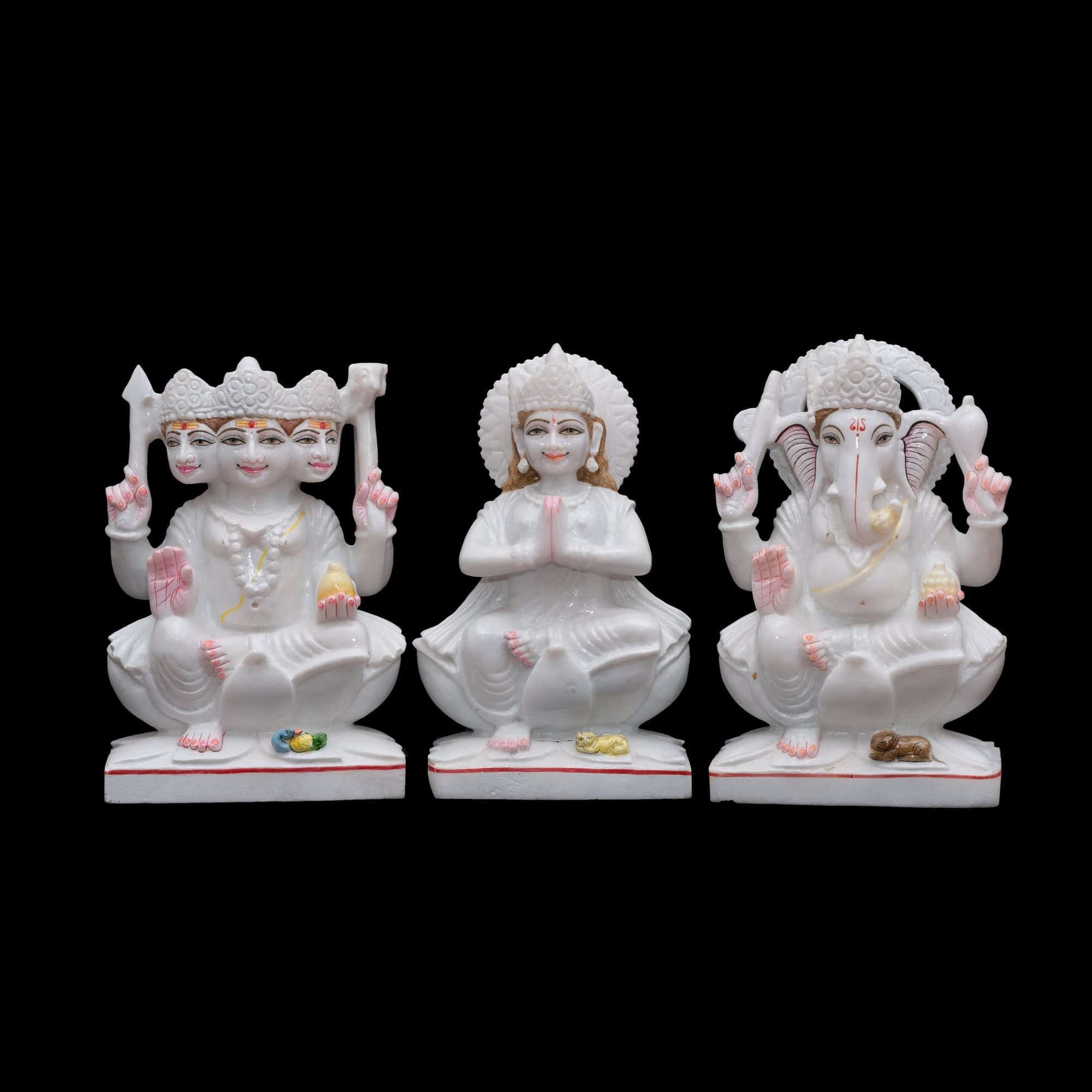 Marble Ganesh, Kartik and Parvati - 12 x 8 x 4 inches - India shopping