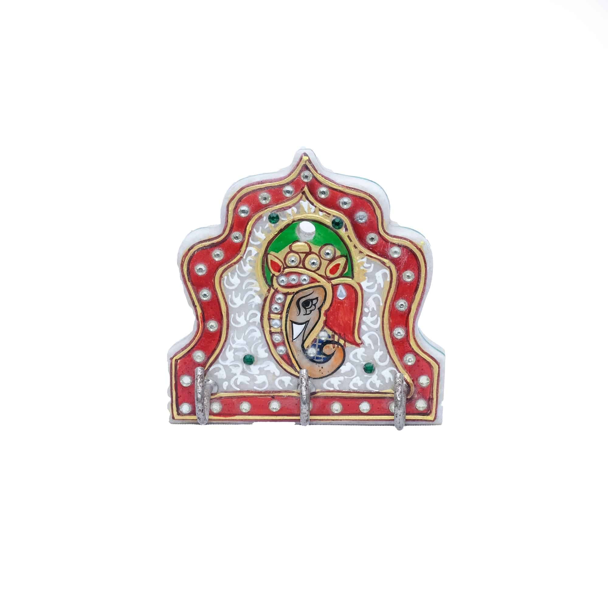 Marble Key Holder Crown Shaped with Ghanesh Ji Design - 2 x 4 x 4 inches - India shopping