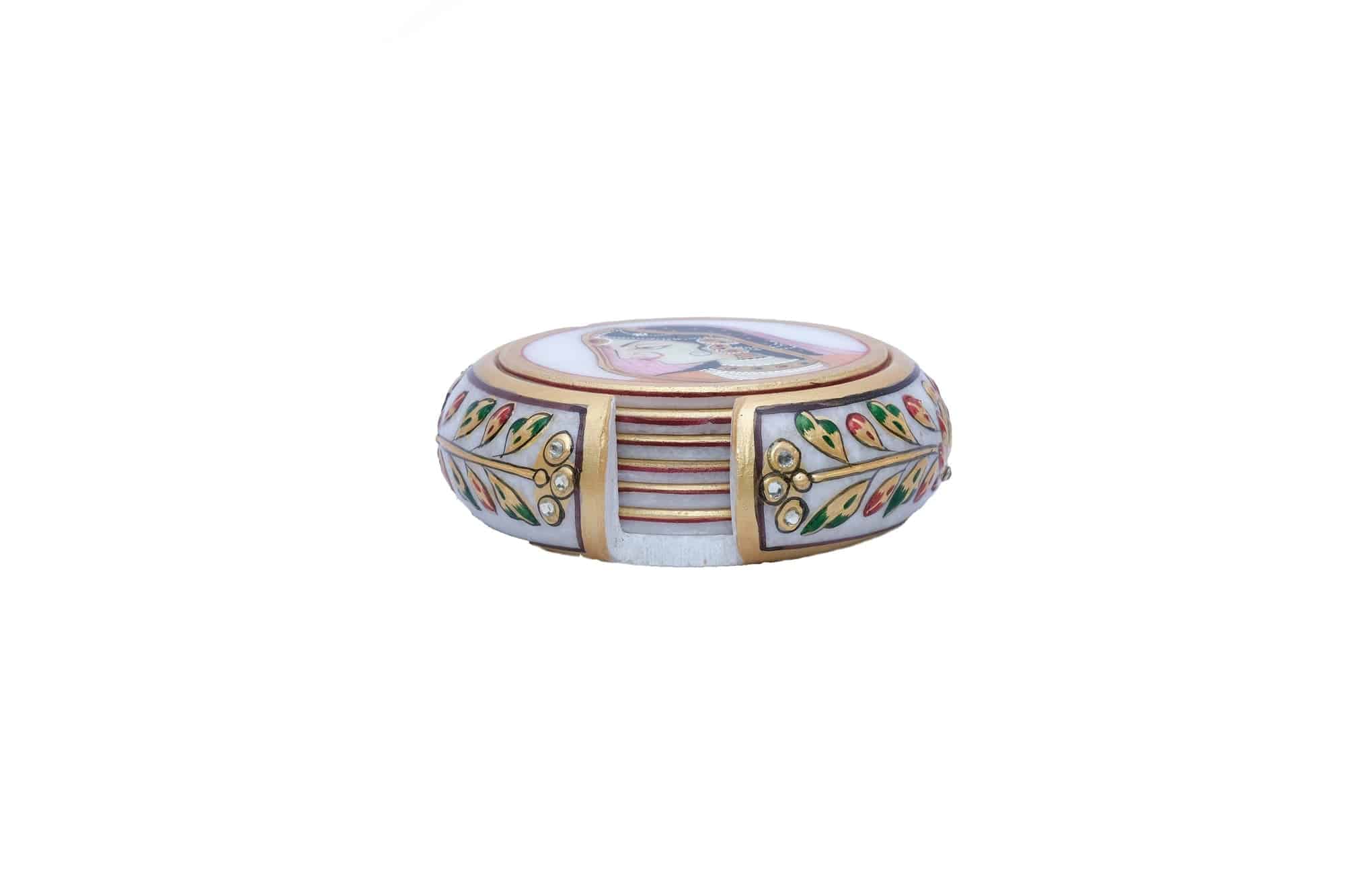 Handpainted Minakari Marble Coaster Set (Round) - 2 x 5 x 5inches - India shopping