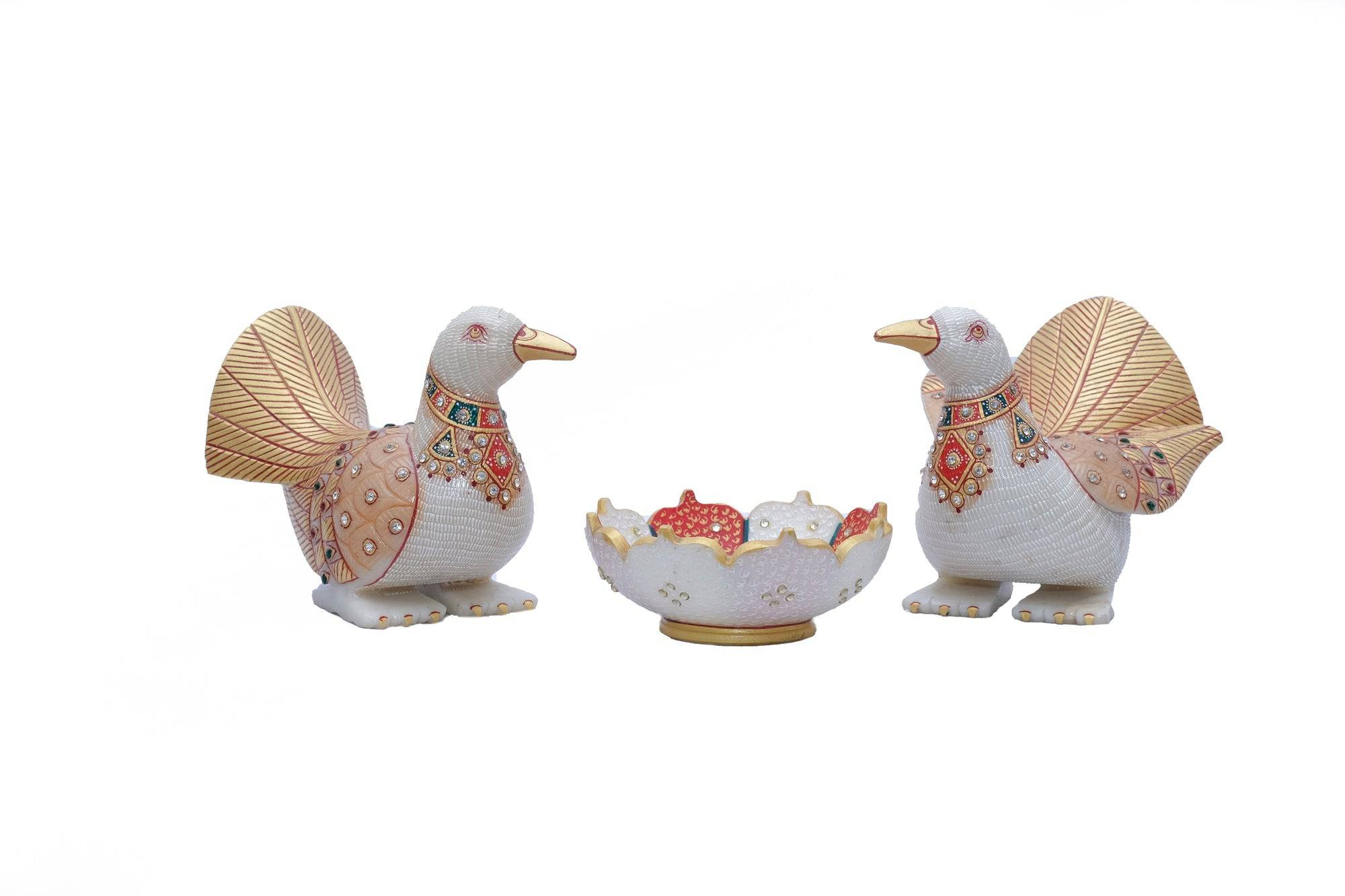 Birds Pigeons With Bowl Gold Work Set Of 2 - 2 x 5 x 5inches - India shopping