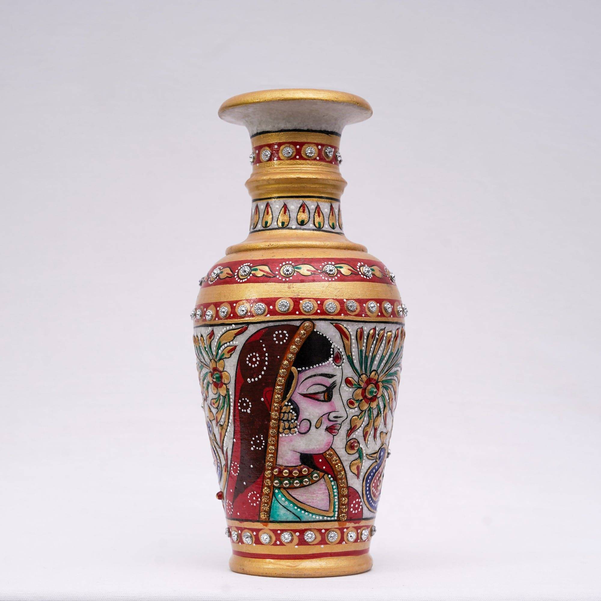 Long-necked Vase | Round shaped Minakari Handpainted Marble Vase - 9 x 4 x 4 Inch - India shopping