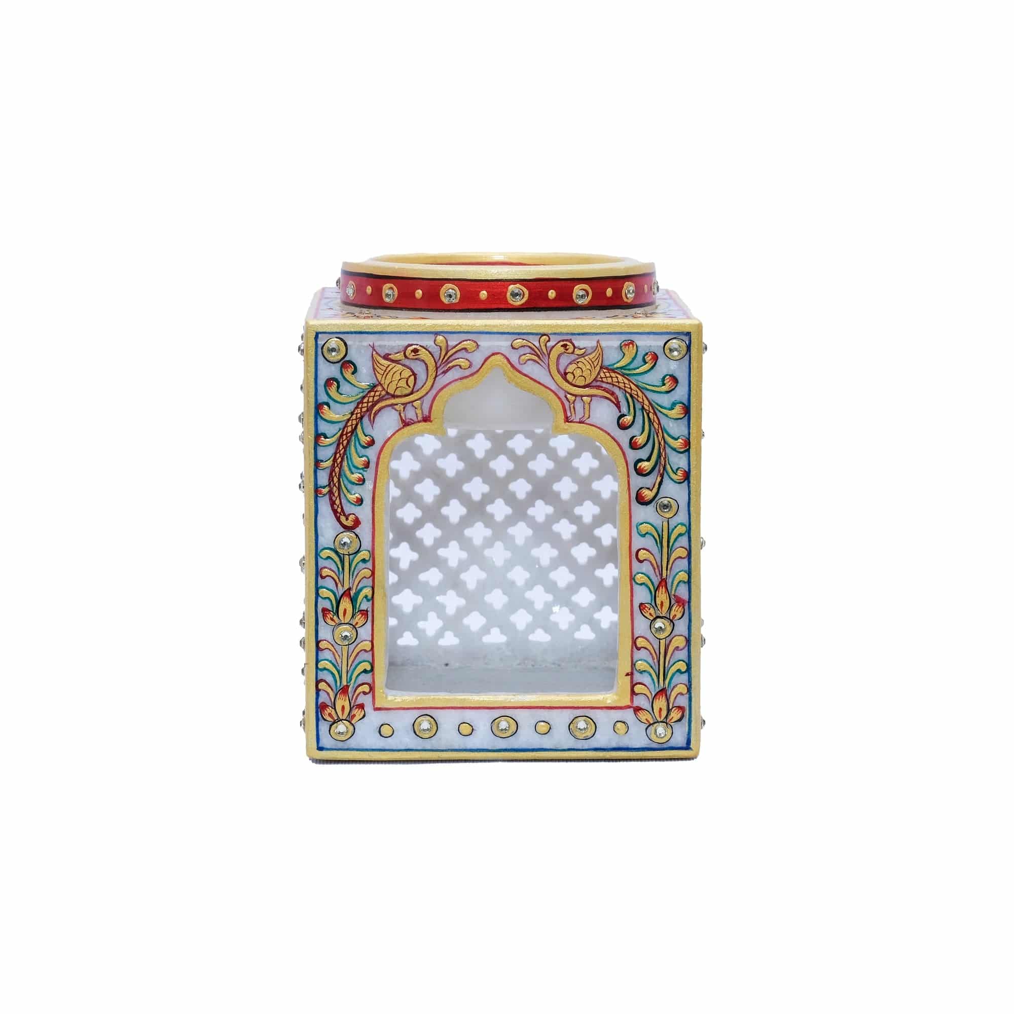 Marble Rectangular Candle Stand For Candlelight Dinners - 5 x 4 x 4 inches - India shopping