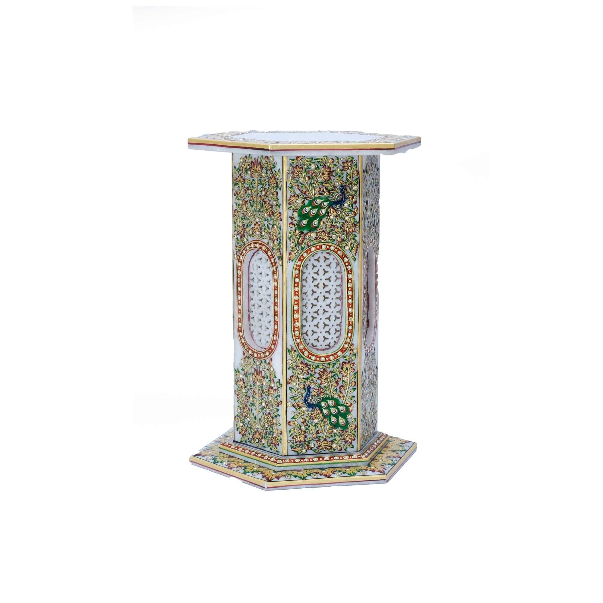 Marble Lamp Cum Stand For Home And Dinner Decoration With Peacock Design - 12 x 12 x 12 - India shopping