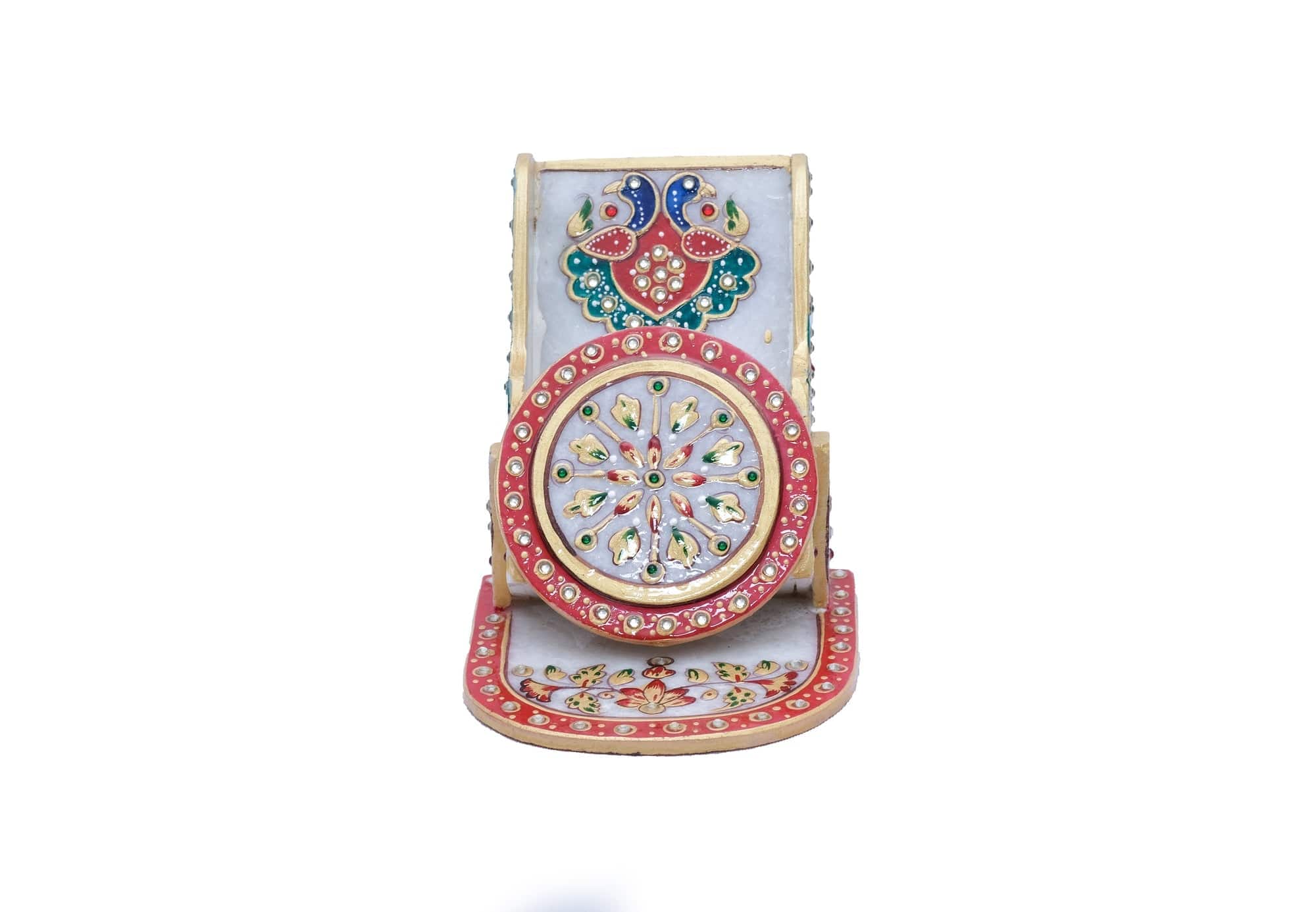 Minakari Style Handpainted Marble Mobile Stand For Holding Your Phone - 6 x 5 x 4inches - India shopping