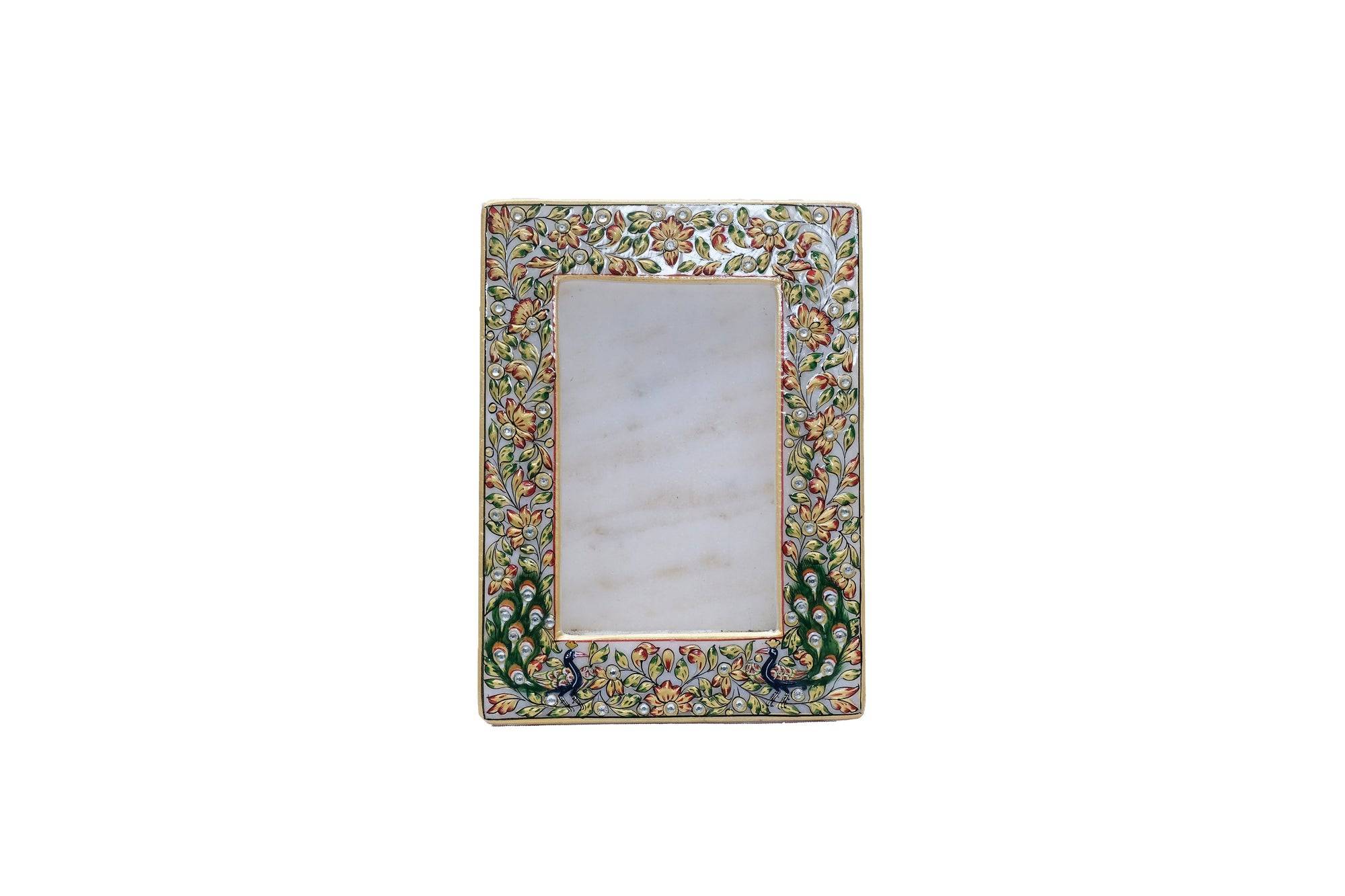 Rectangular Marble Photo Frame | Minakari Handpainted Photo Frame - 8 x 6 x 2inches - India shopping