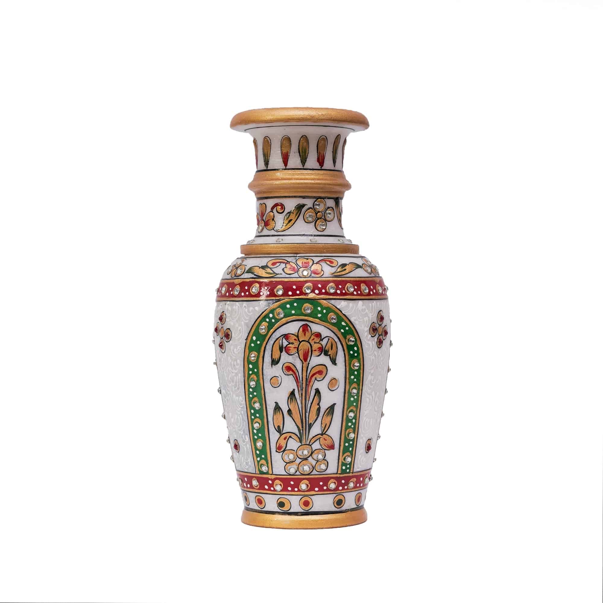 Round Shaped Minakari Handpainted Marble Vase - 9 x 4 x 4 Inch - India shopping