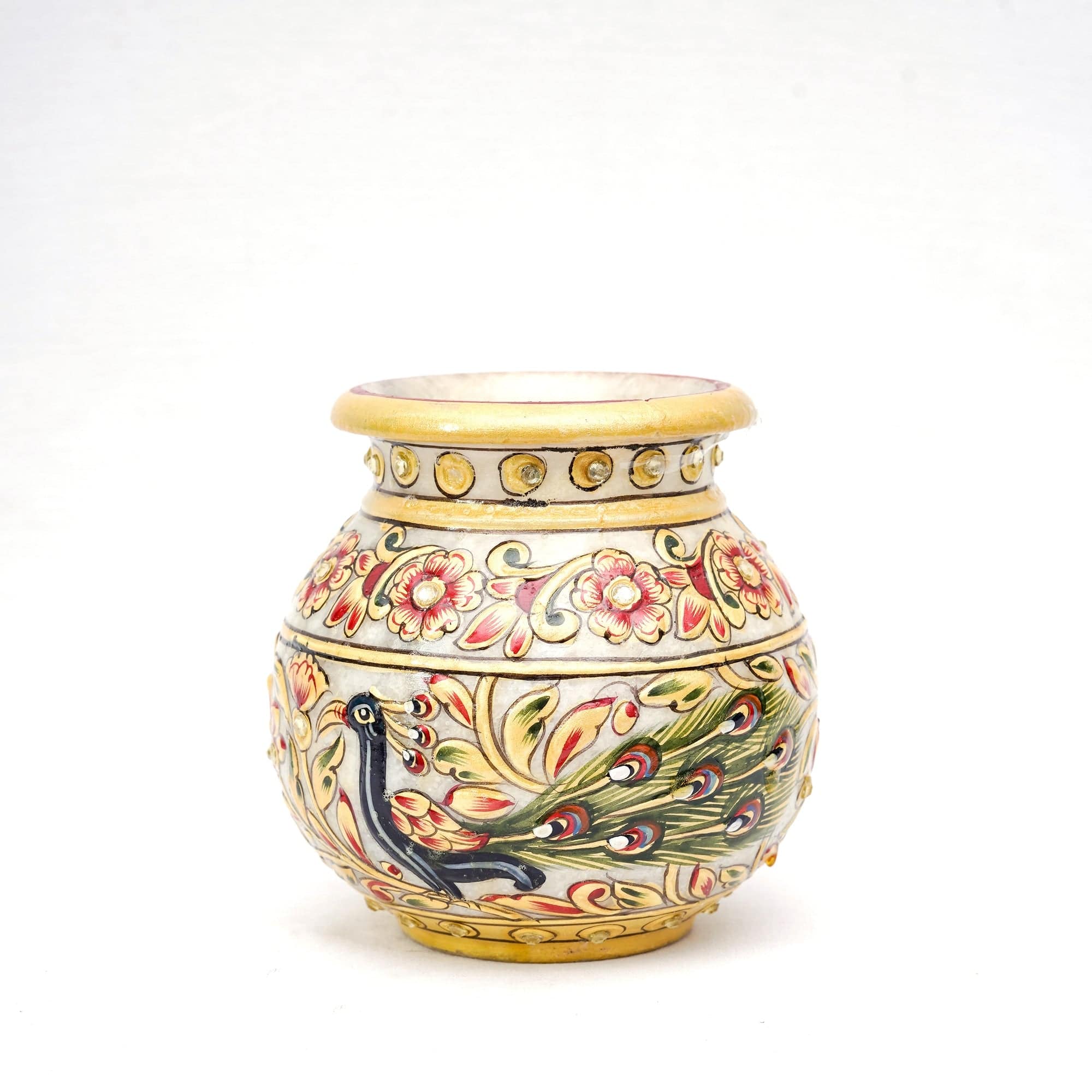 Small Marble Flower Vase Round shaped Minakari Handpainted Vase For Decoration - 4 x 3 x 3 inches - India shopping