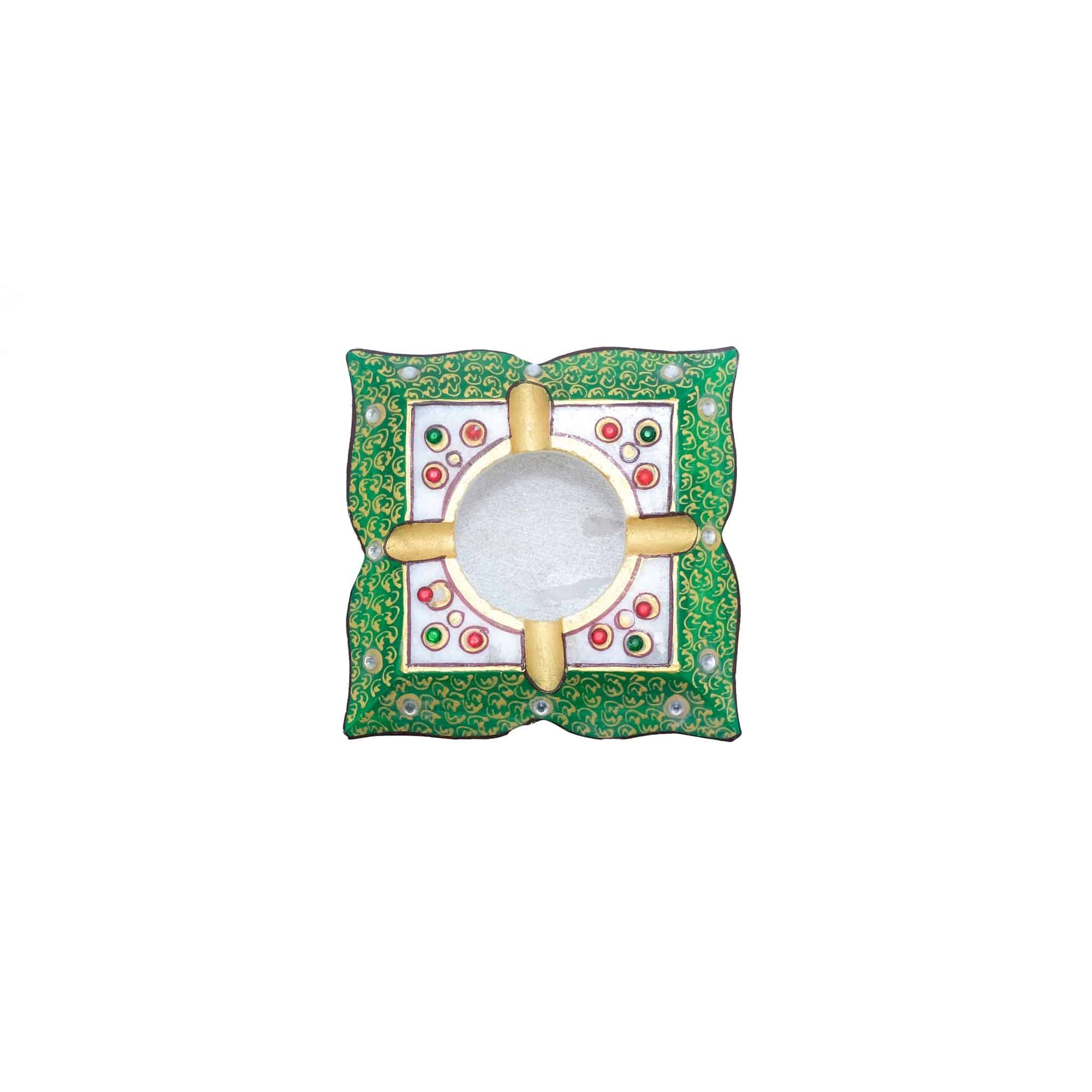 Marble Agarbatti Stand For Pooja With Kundan stones Red And Green - 2 x 4 x 3 inches - India shopping